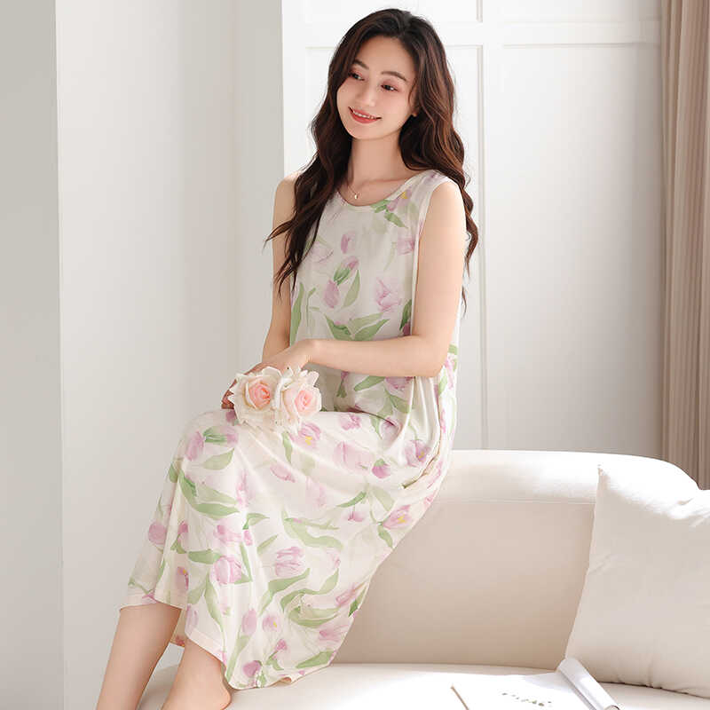 睡裙女款带胸垫夏季短袖莫代尔无袖韩版宽松家居服可外穿睡衣207