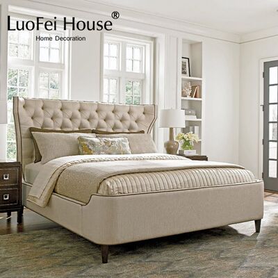 LUOFEI HOUSE/简约实木布艺双人床别墅设计1.8米豪华卧室大婚床