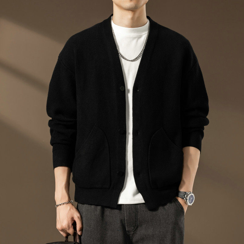 百搭纯色开衫男高级感针织衫宽松