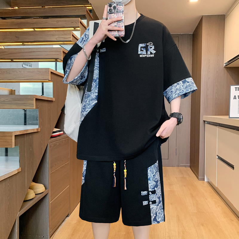 新中式短袖套装男夏薄款冰丝两件