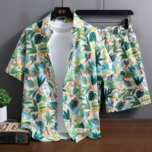 纯棉碎花短袖衬衫短裤一整套宽松