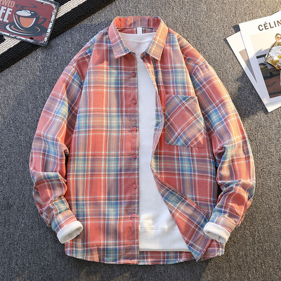 红色格子衬衫男长袖2025春秋新款