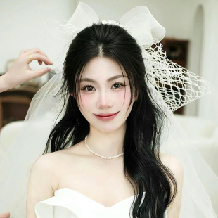 新娘高级减龄超仙蝴蝶结头纱森系仙气领证登记蓬蓬纱婚纱外景配饰