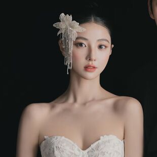 法式水晶结婚复古头饰花朵流苏发夹新娘高级婚纱超仙造型配饰发饰