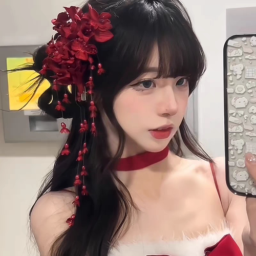 发夹边夹布艺串珠中式复古超仙美