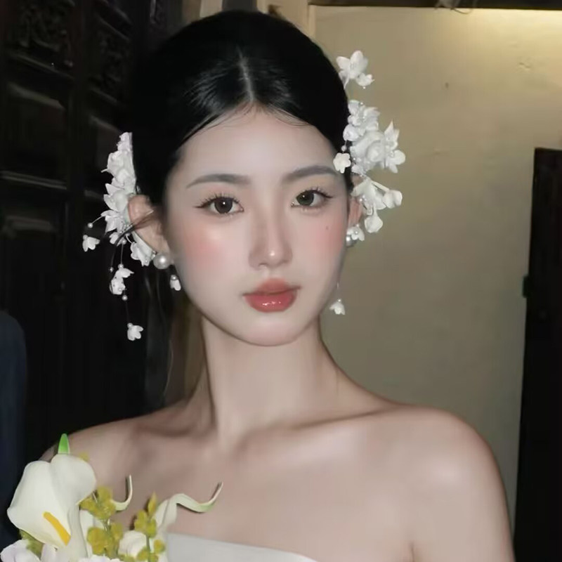 新娘头饰铃兰超仙森系花朵流苏发饰发夹婚纱结婚古风中式旗袍配饰