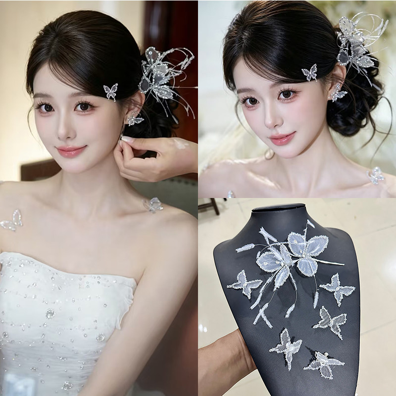 森系水晶蝴蝶新娘婚礼发夹图片