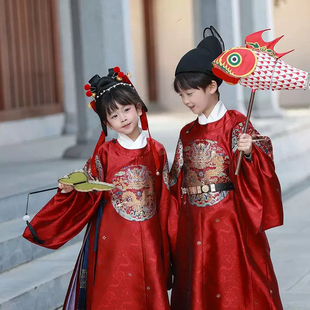 出租 喵小喵汉服明制男女龙补圆领袍拜年喜庆红色中国风