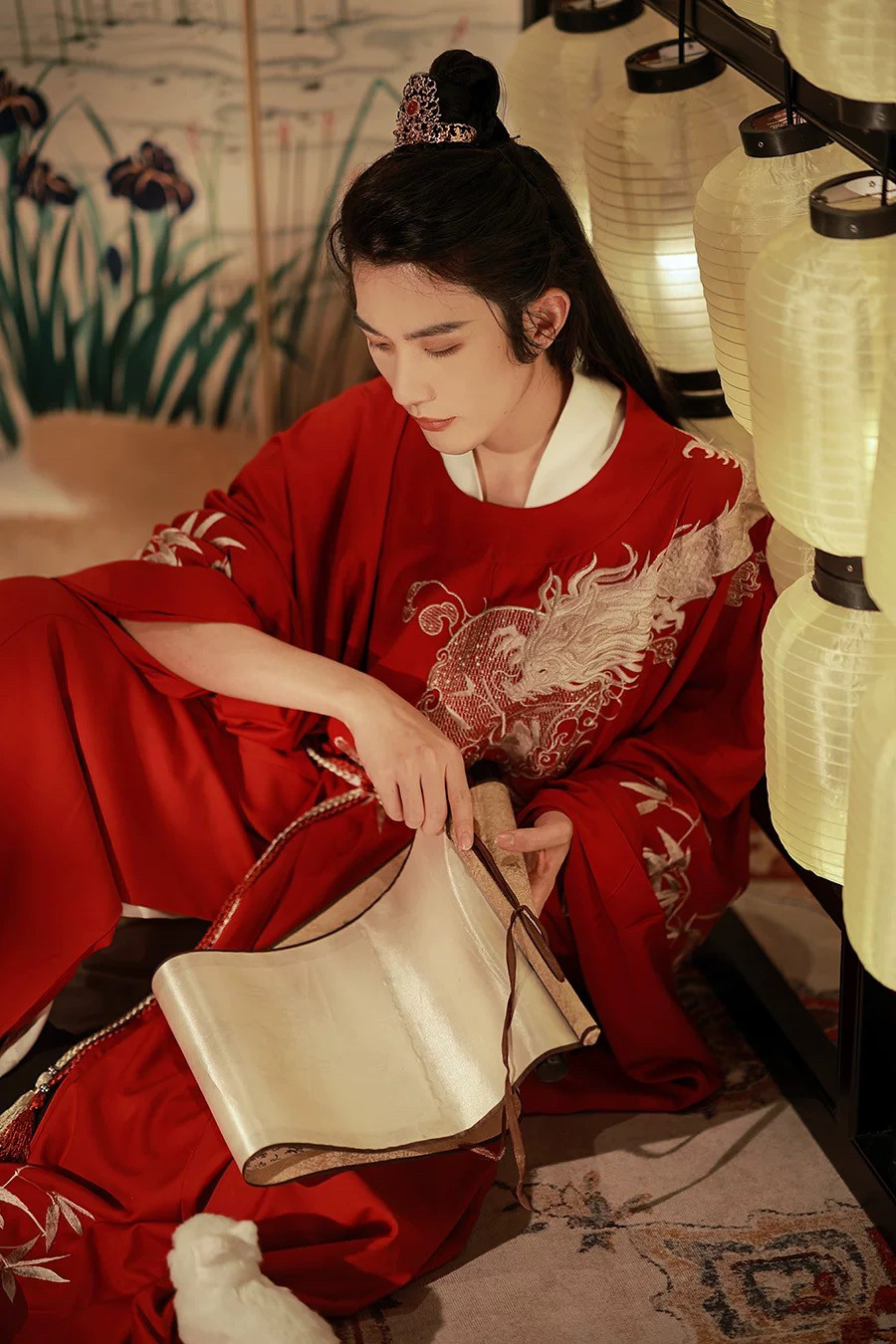 出租清欢纪汉服男款原创凤求凰中国风重工刺绣红色宋圆领袍男婚服图片