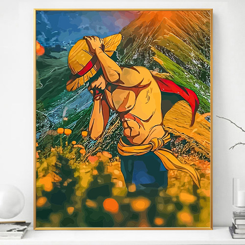 海贼王动漫路飞画画diy数字油画填充填色手绘油彩画手工涂色卡通