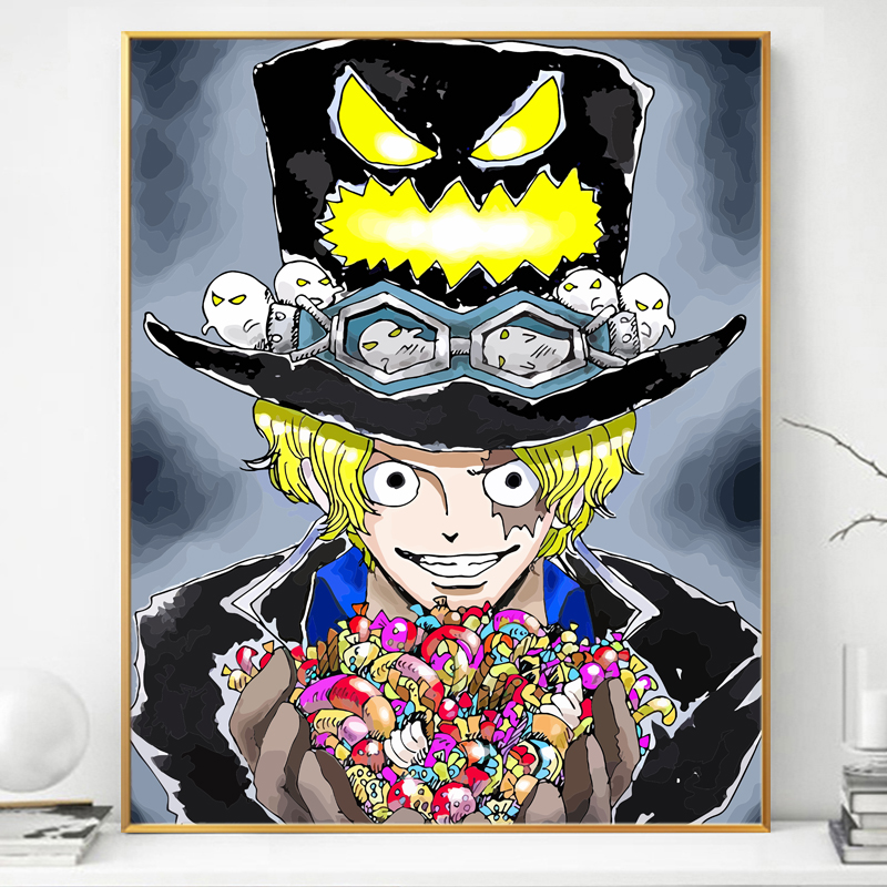 海贼王萨博卡通动漫画画diy数字油画填充填色手绘油彩画手工涂色