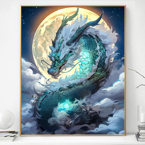 碧月青龙画画diy数字油画填充填色2024新款龙年手工手绘丙烯油彩
