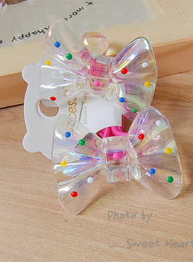 韩系儿童发饰INS小清新彩色波点透明蝴蝶结绕绕头绳发圈