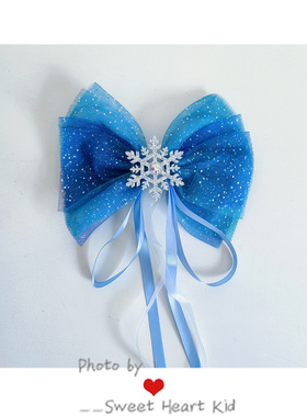 001蓝色蝴蝶结发夹飘带弹簧夹