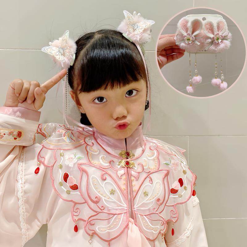 儿童新年粉色毛球汉服发夹古风过年对夹头饰女孩超仙流苏新年发卡,童装/婴儿装/亲子装,发饰,淘宝优惠券,粉丝福利购,淘宝优惠卷