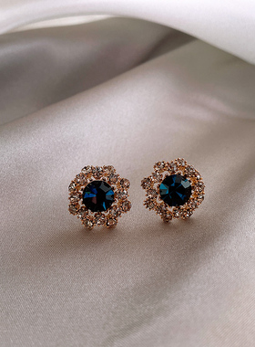 蓝宝石复古耳环女高级感耳钉925纯银银针耳饰2025新款潮秋冬网红