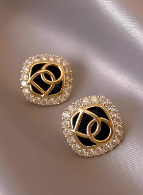 精致方形925银针耳钉ins小香风字母时尚耳环2025年新款网红耳环女