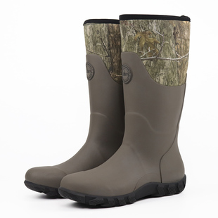 男士高筒橡胶雨鞋户外迷彩拼色水鞋平底防滑耐磨胶鞋钓鱼狩猎胶靴