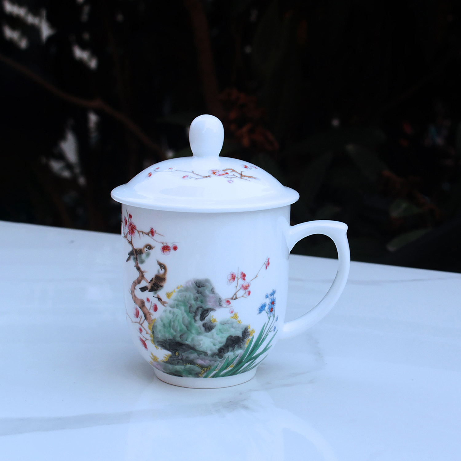 景德镇本土高温白瓷带盖泡茶杯喝茶办公会议杯无铅镉健康瓷可定制
