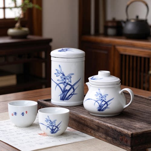 景德镇釉中彩高白瓷旅行茶具
