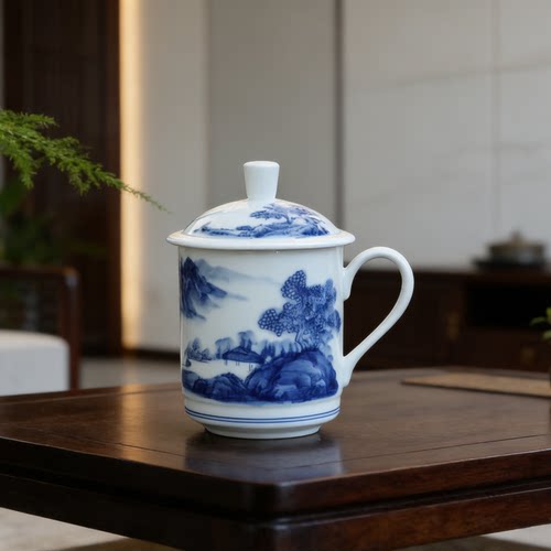 景德镇高白瓷釉下彩手绘青花茶杯