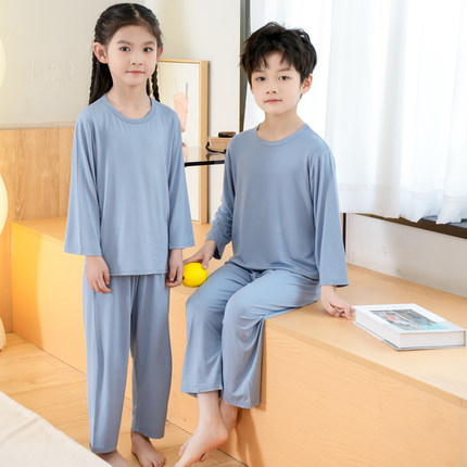 男童女童夏季儿童睡衣套装九分长袖长裤莫代尔中大童家居服空调服