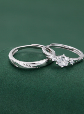右半边S999纯银一见钟情情侣戒指男女一对开口范家同款对戒指环