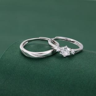 右半边S999纯银一见钟情情侣戒指男女一对开口范家同款对戒指环