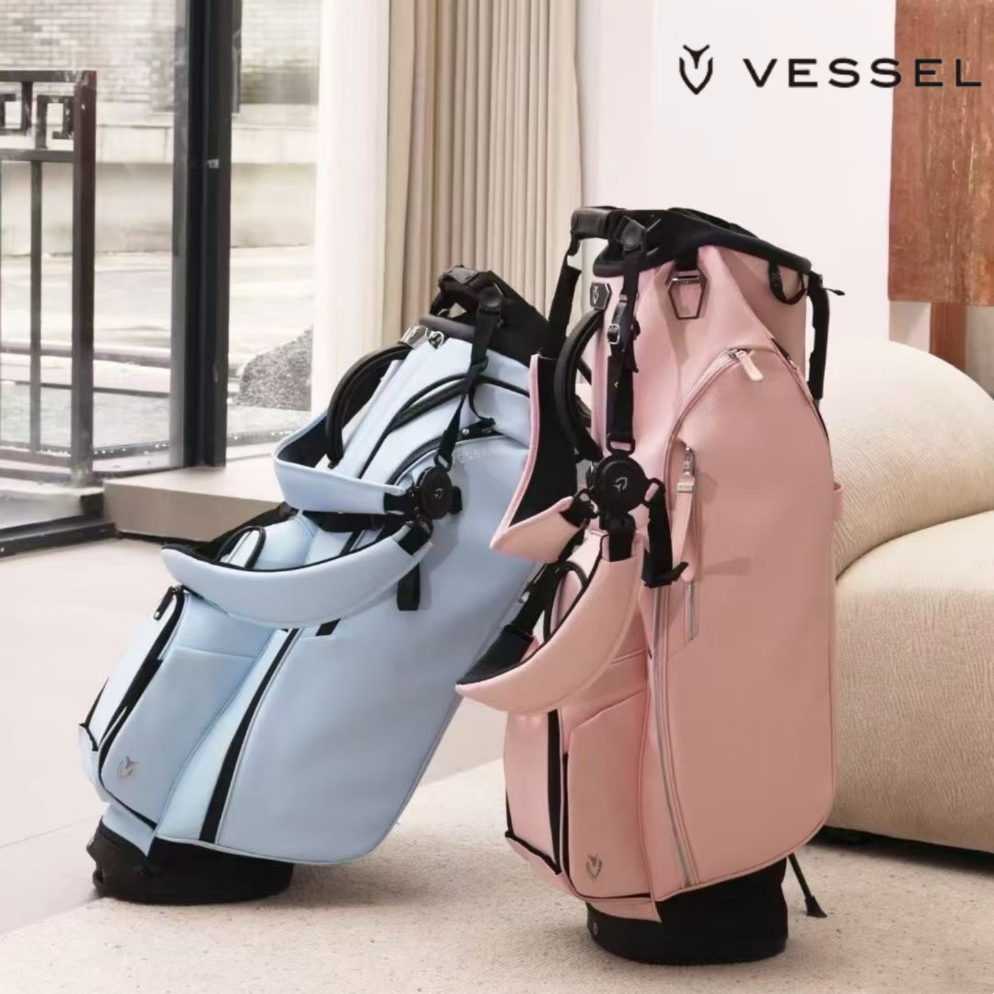 VESSEL高尔夫男女士支架包皮面防水golf球包标准套杆包大容量轻便