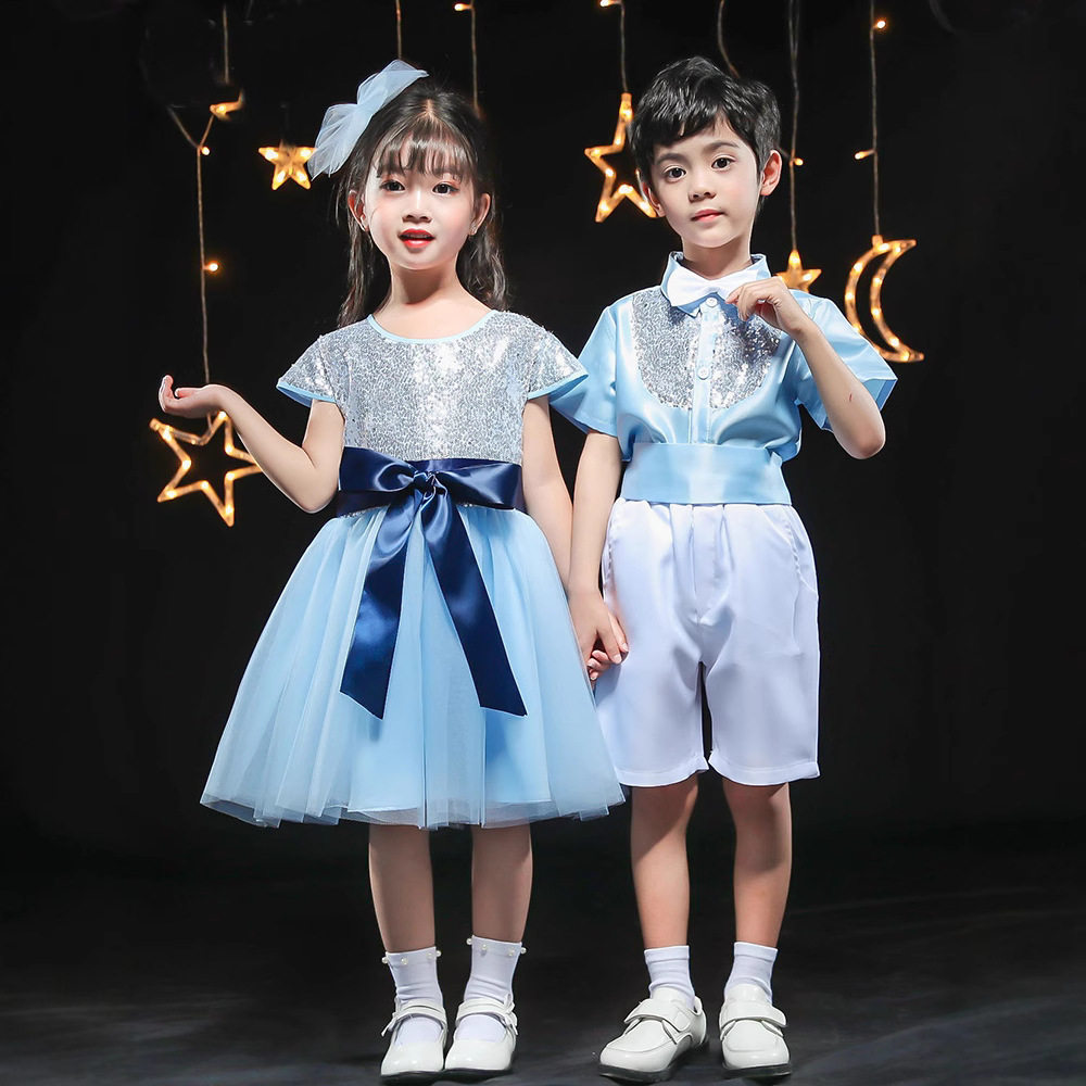女童现代舞表演服装儿童演出服公主蓬蓬裙六一儿童合唱演出服亮片