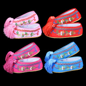 花旦舞蹈演出平底鞋 牛筋底草花平底彩鞋 京剧越剧戏曲绣花鞋 儿童