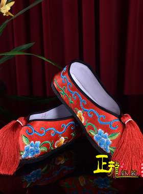 正龙戏装京剧越剧戏曲用品女鞋成人儿童戏剧小花旦红色普平底彩鞋