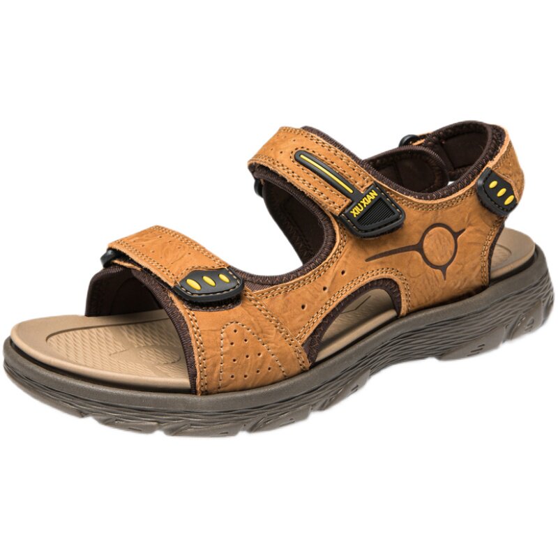 HIGH-END MENS SANDALS 2024 NEW SUMMER LEATHER NON-SLIP LIGHTWEIGHT SANDALS FOR EXTERNAL WEAR KOREAN VERSION OF TRENDY CASUAL BEACH SHOES