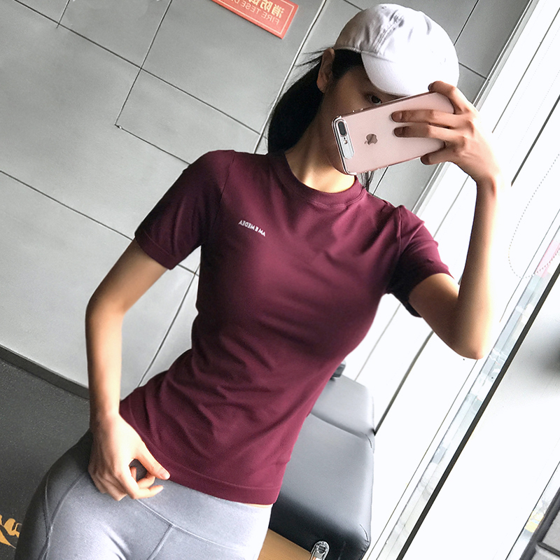 显瘦薄款运动短袖健身服弹力紧身跑步休闲t恤透气排汗瑜伽上衣女