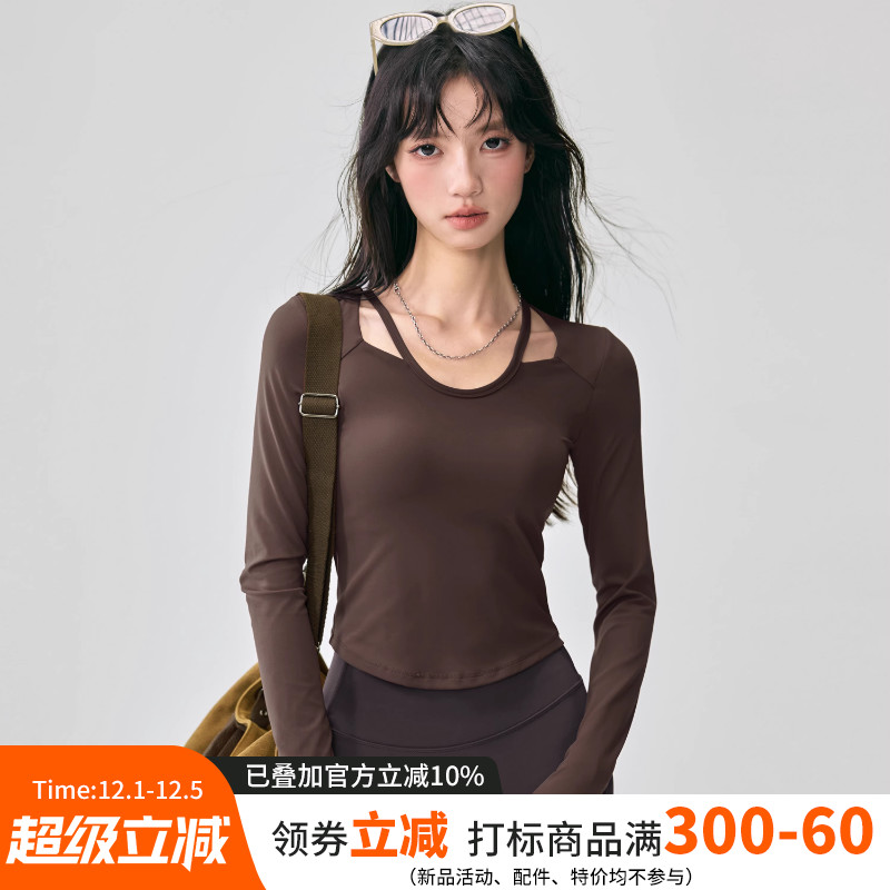 带胸垫瑜伽服女修身跑步运动上衣