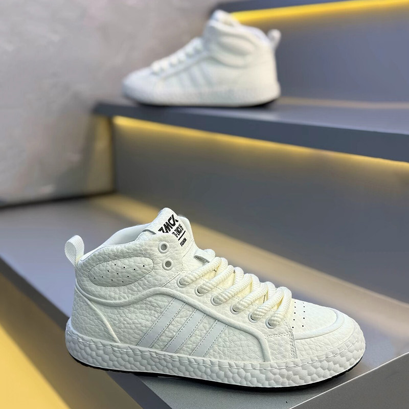 加绒保暖男鞋秋冬新款高帮板鞋时尚百搭舒适潮流三条杠软底休闲鞋