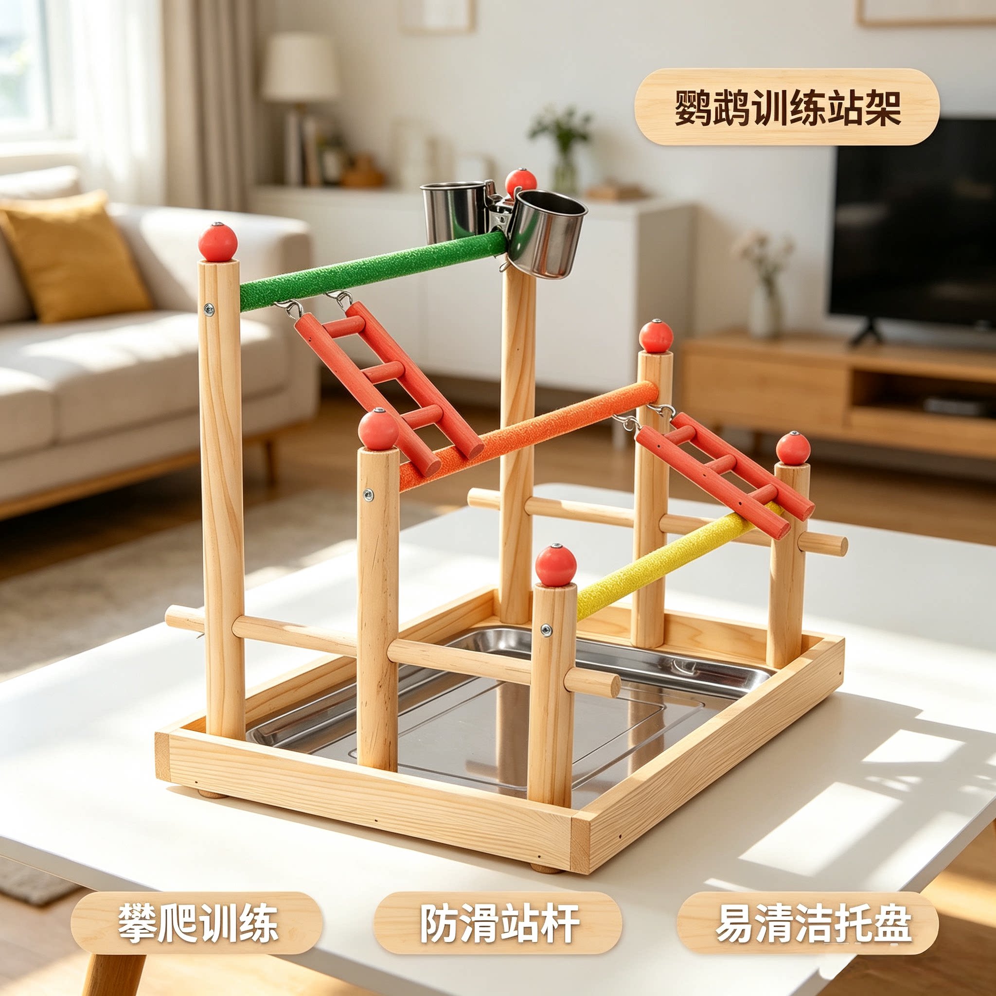 中小型鹦鹉实木站架磨爪攀爬玩耍图片