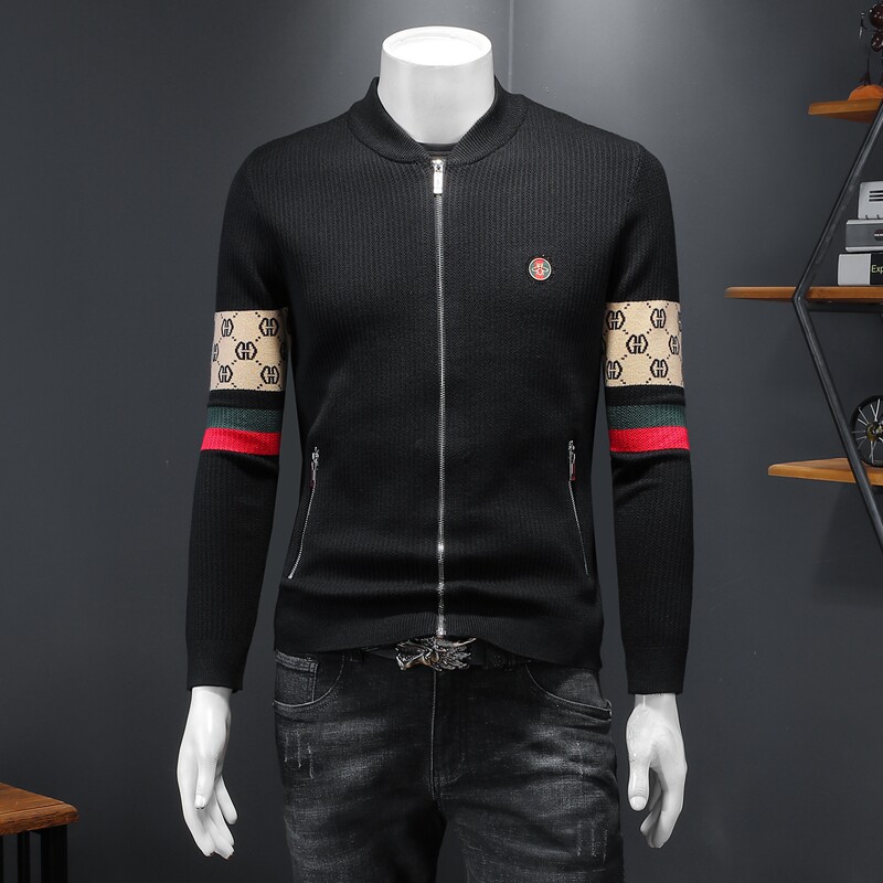 2022秋冬季新款针织夹克衫钱塘3021-22261P130假模黑色，男装针织衫/毛衣，钱塘6011