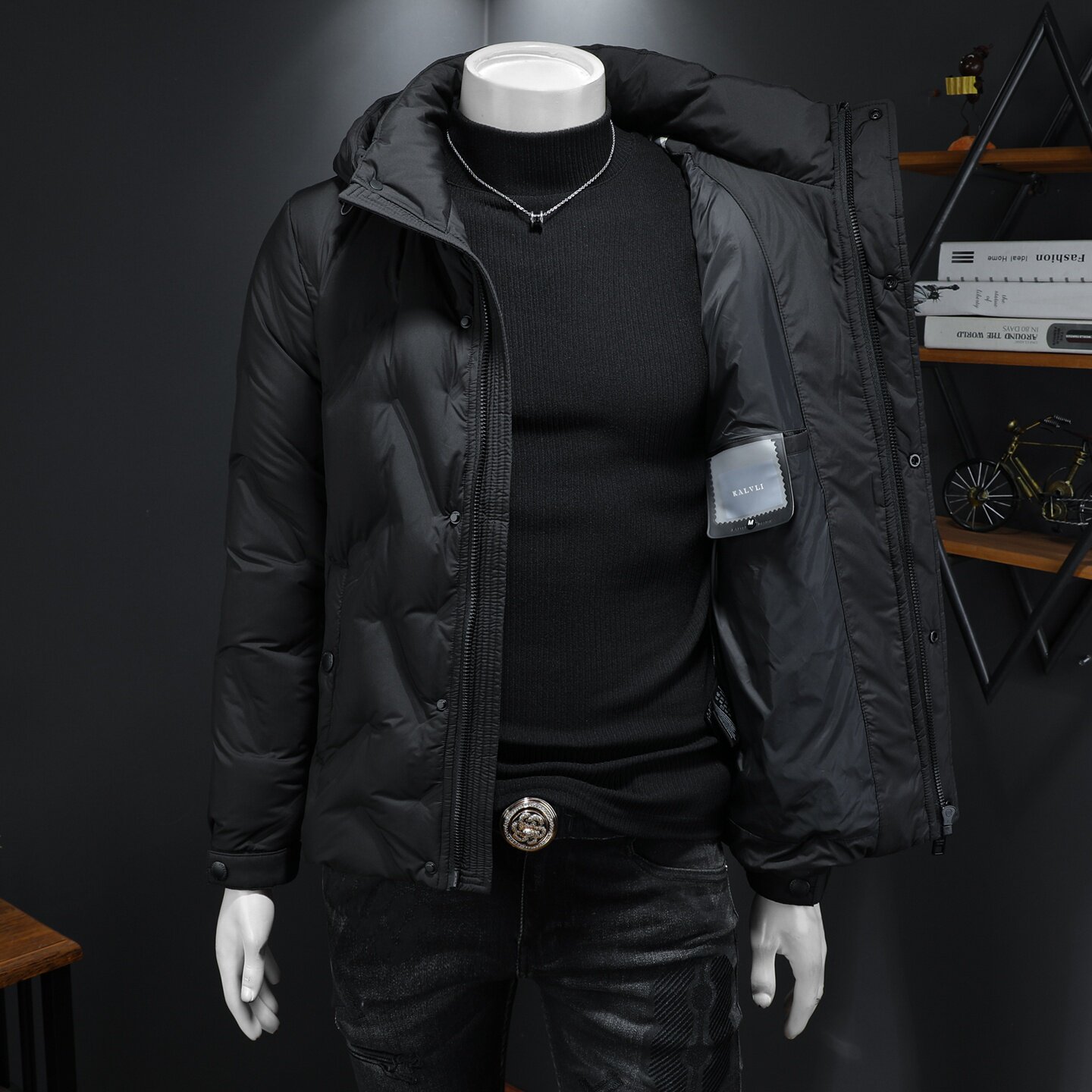 2025冬季新款90%白鸭绒连帽暗花羽绒服钱塘6011-9968P330假模,男装羽绒服,钱塘6011