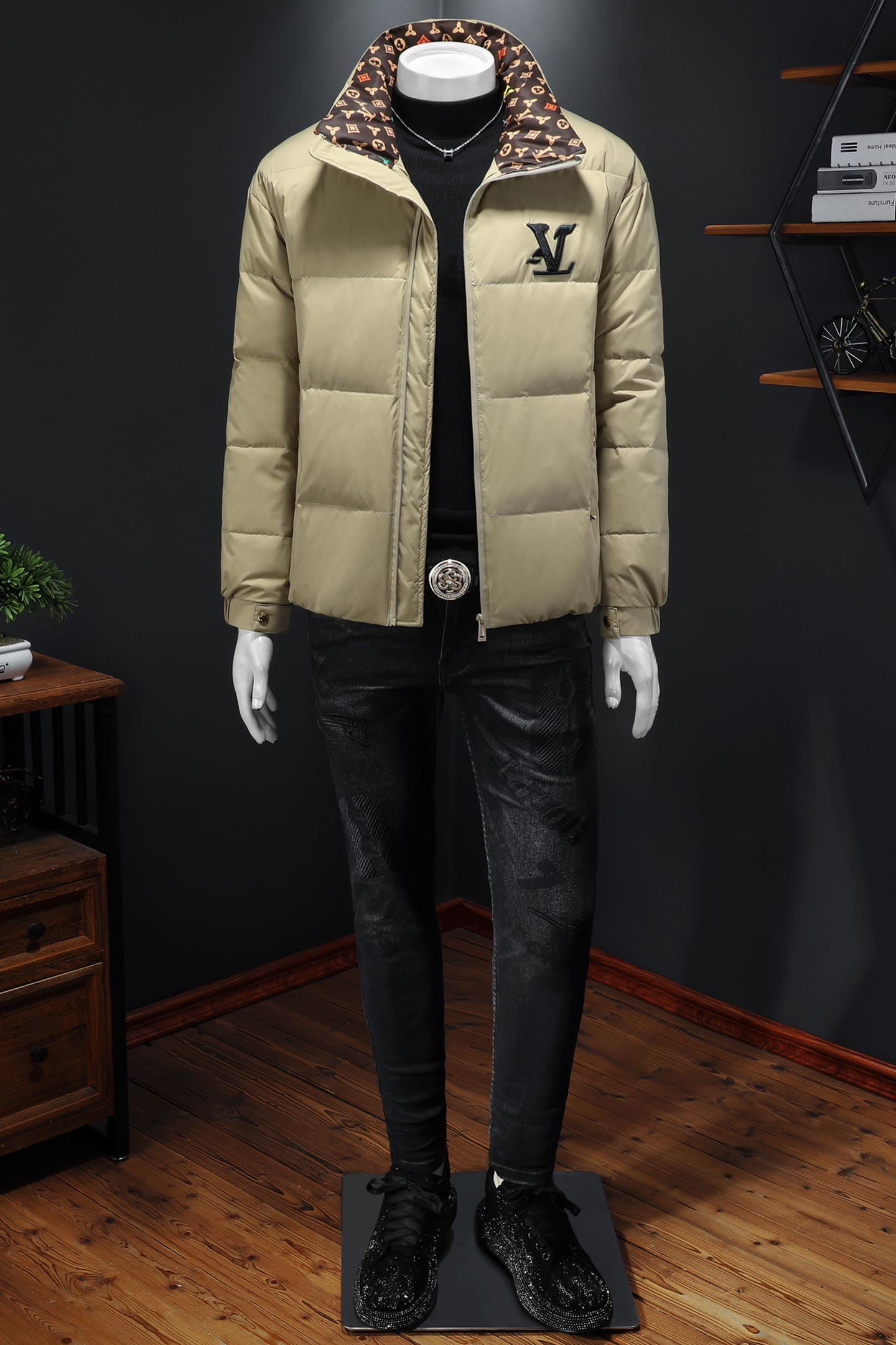 2025冬季新款90%白鸭绒立领提花羽绒服钱塘6011-6650P335镂空,男装羽绒服,钱塘6011