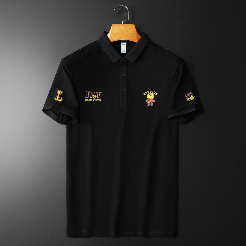 2023夏季新款短袖polo衫 钱塘 3021-2 810 P75 平铺 黑色图片