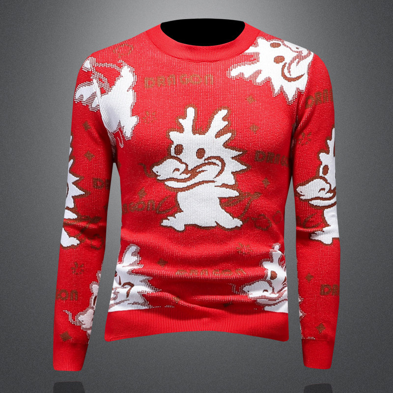 2025年秋冬季新款圆领毛衣钱塘601133358P110镂空红，男装针织衫/毛衣，钱塘6011