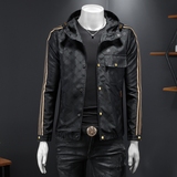 2025新款提花连帽休闲夹克钱塘60116201P185卡其色假模，男装夹克，钱塘6011