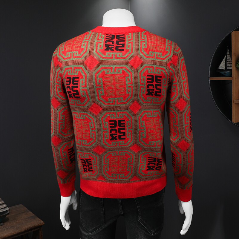 2025年秋冬季新款圆领毛衣钱塘601133360P110假模红,男装针织衫/毛衣,钱塘6011