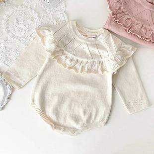 Flower Sleeves Rompers Autumn Embro Girl Knit Long Baby