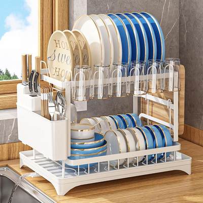 2-Tier Over-Sink Dish Drying Rack, Adjustable Above Drainer