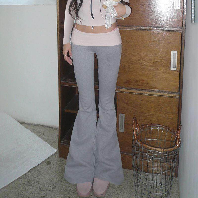 FabGirls 氧气少女基础腰头撞色低腰休闲裤 百搭显瘦微喇裤长裤秋