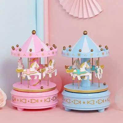 1pc Carousel Music Box 4 Horses Rotate Rotation Romantic Car