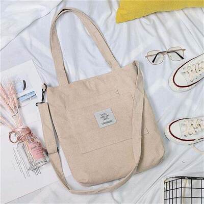 Women Canvas Shoulder Bag Ladies Casual Corduroy Tote Soft C