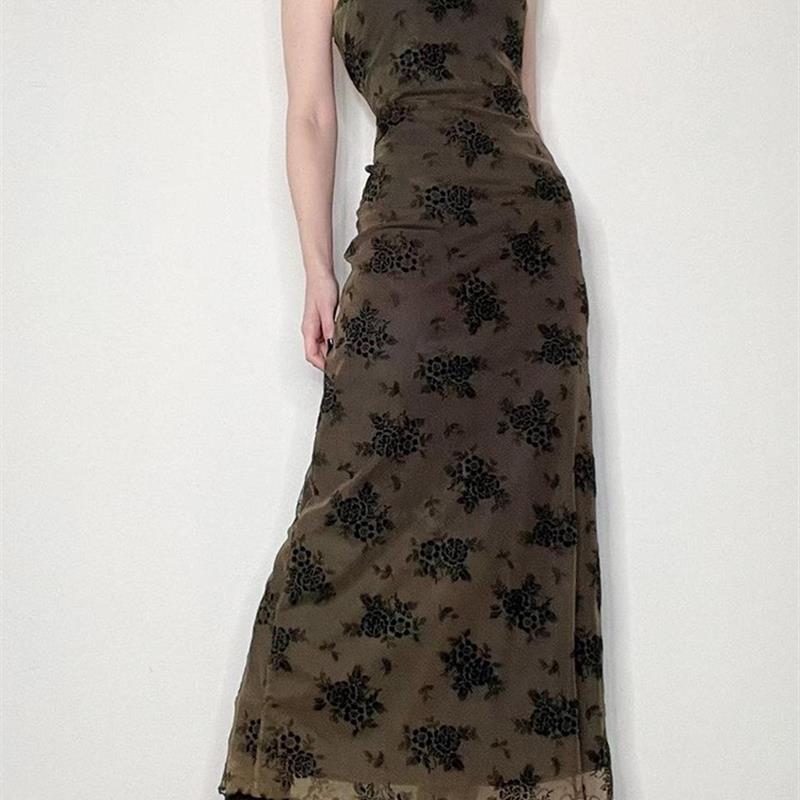 Rockmore Vintage Print Mesh Maxi Dresses Summer Dark Academi 女装/女士精品 连衣裙 原图主图